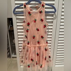 Stella McCartney kids strawberry-embroidered tulle dress, size 5